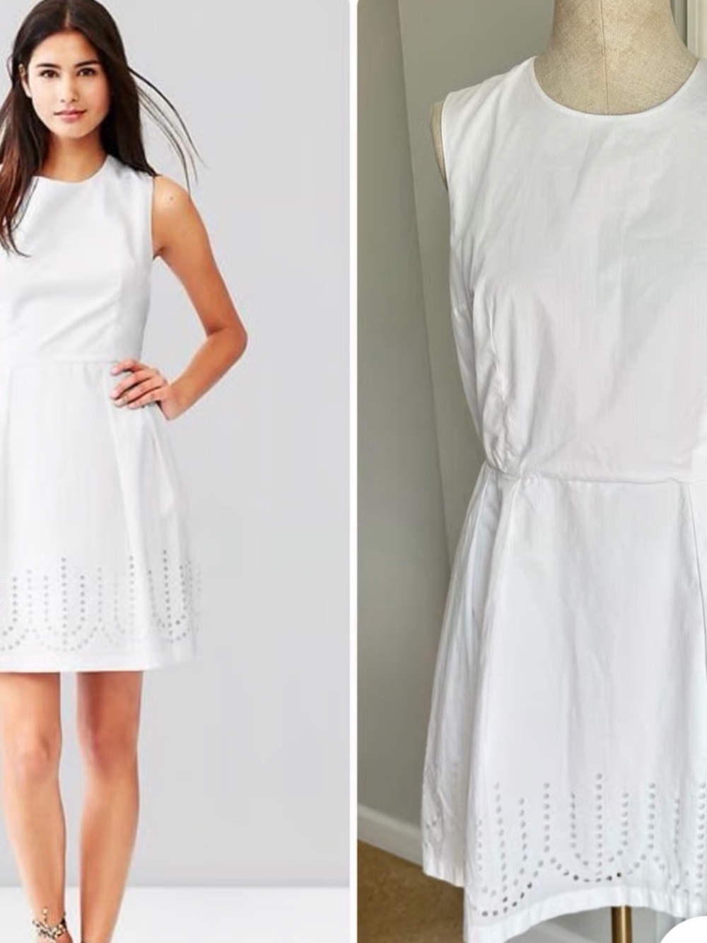 GAP White Poplin laser cut fit and flare dress with pockets.